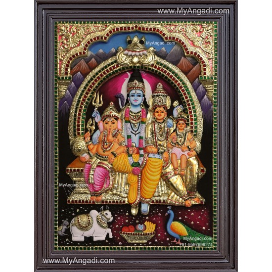 3D Shivan Family Tanjore Painting
