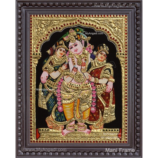 Krishna Bama Rukmani Tanjore Painting 