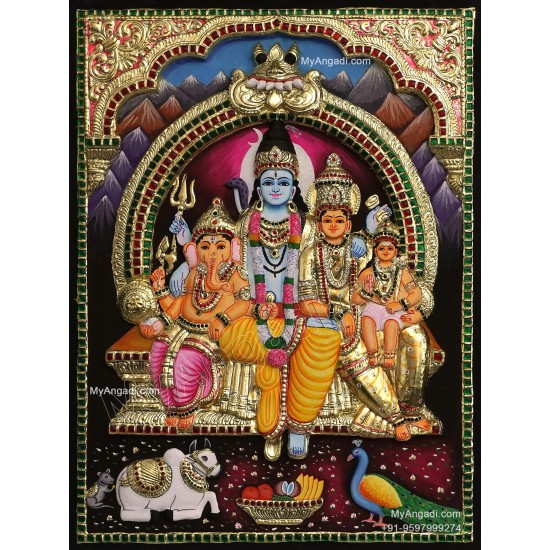 3D Shivan Family Tanjore Painting