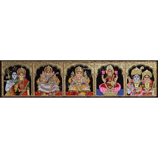 5 God  Panel Tanjore Painting