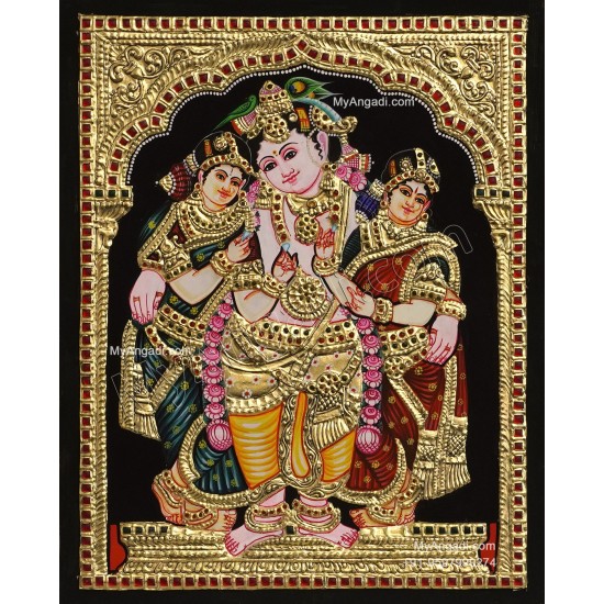 Krishna Bama Rukmani Tanjore Painting 