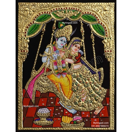 Swinging Radha Krishna Tanjore Painting