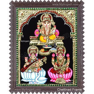 Ganesha Lakshmi Saraswathi Tanjore Painting