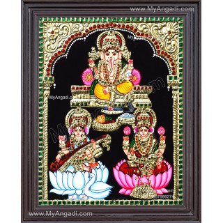 Ganesha Lakshmi Saraswathi Tanjore Painting
