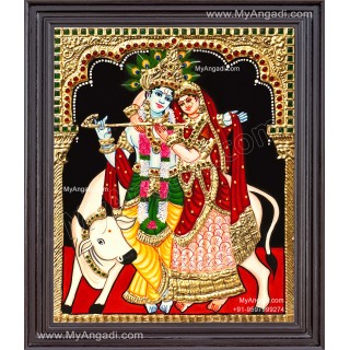 Radha Krishna with Cow Tanjore Painting