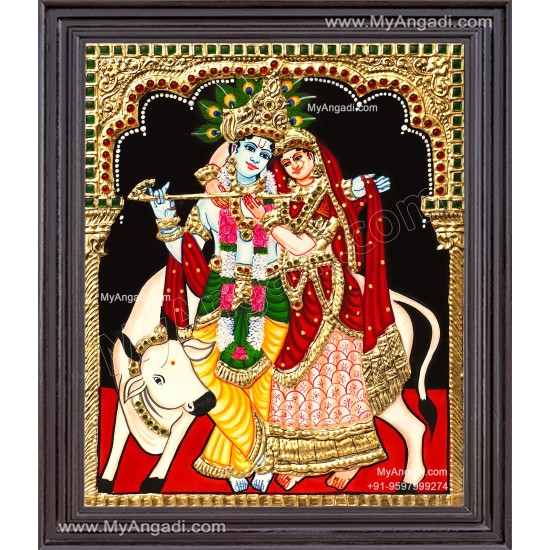 Radha Krishna with Cow Tanjore Painting Radha Krishna with Cow Tanjore Painting