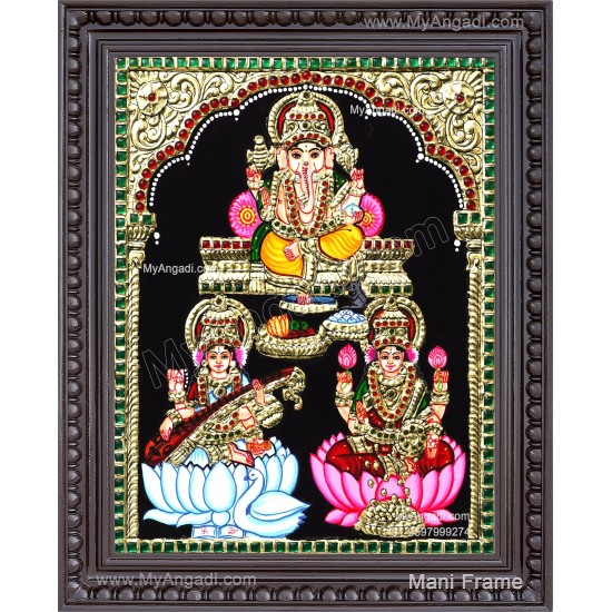 Ganesha Lakshmi Saraswathi Tanjore Painting