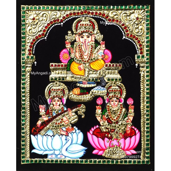 Ganesha Lakshmi Saraswathi Tanjore Painting