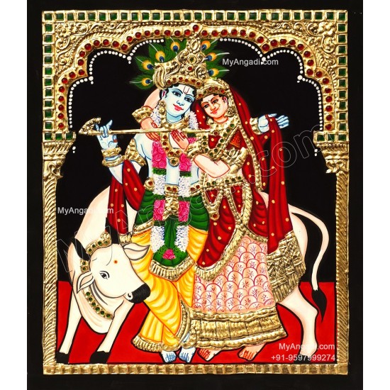 Radha Krishna with Cow Tanjore Painting
