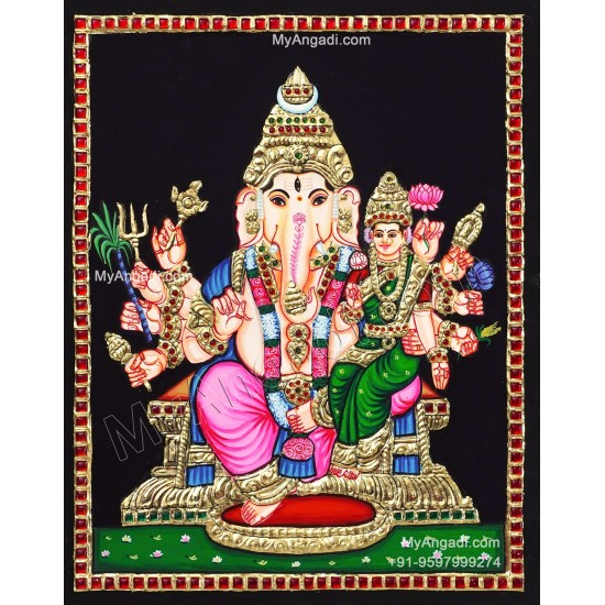 Ganesha Lakshmi  Tanjore Painting