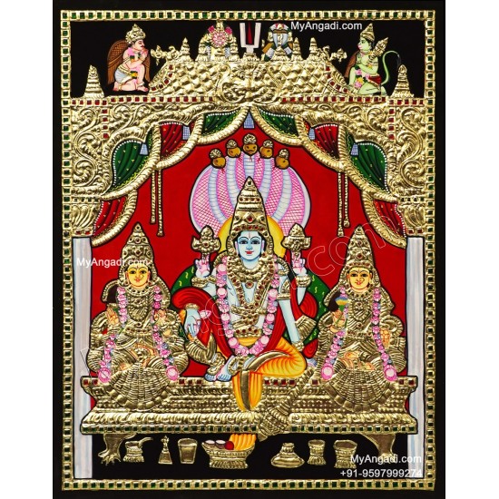 Vishnu Sri Devi Bhoo Devi Tanjore Painting