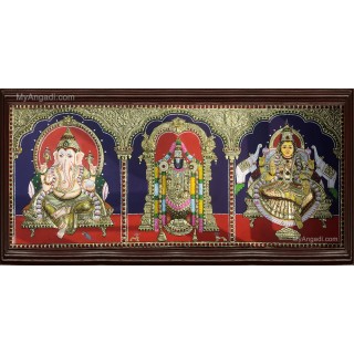 Ganesha Thirupathi Balaji Lakshmi 3D Tanjore Painting
