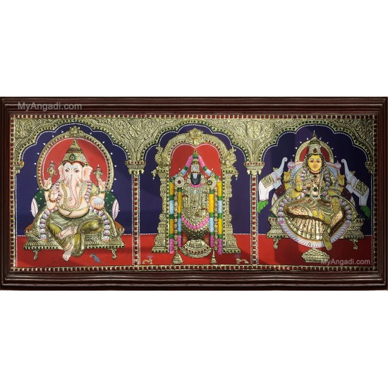 Ganesha Thirupathi Balaji Lakshmi 3D Tanjore Painting
