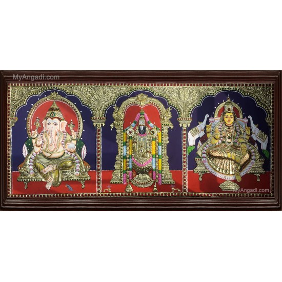 Ganesha Thirupathi Balaji Lakshmi 3D Tanjore Painting Ganesha Thirupathi Balaji Lakshmi 3D Tanjore Painting