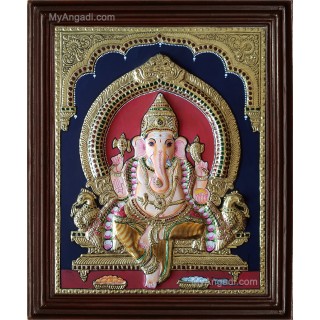 Ganesha Double Emboss Tanjore Painting