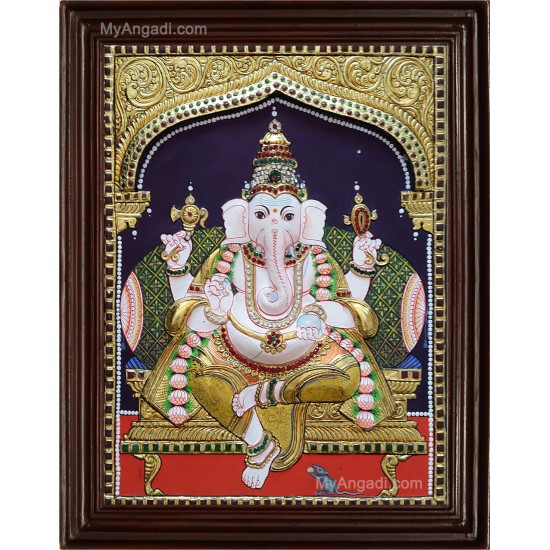 Ganesha Double Emboss Tanjore Painting