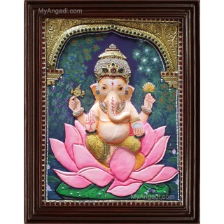 Ganesha Double Emboss Tanjore Painting