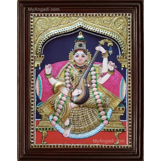 Saraswathi Double Emboss Tanjore Painting