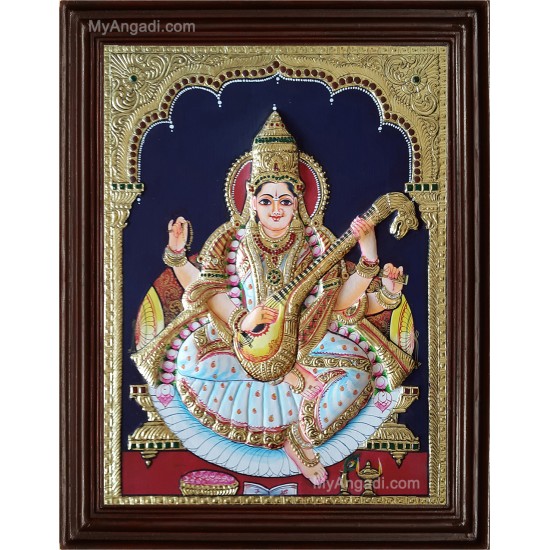 Saraswathi Double Emboss Tanjore Painting