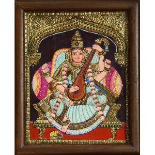 Saraswathi Double Emboss Tanjore Painting