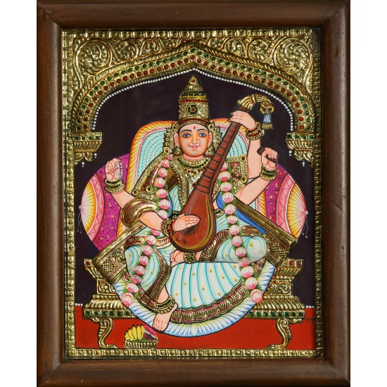 Saraswathi Double Emboss Tanjore Painting