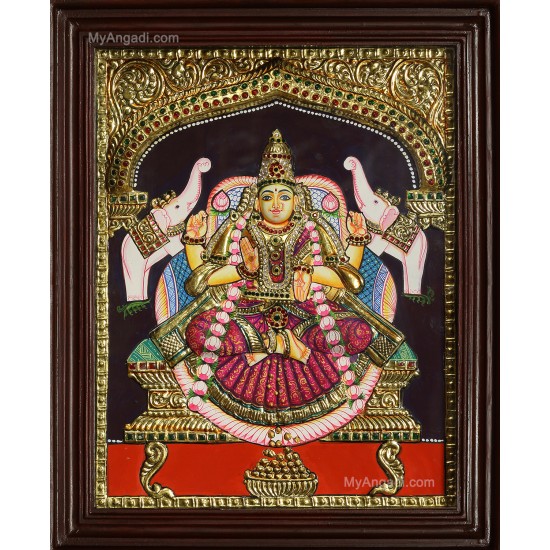 Gaja Lakshmi Double Emboss Tanjore Painting