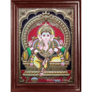 Ganesha Embossed Tanjore Painting, Traditional Ganesh Tanjore Painting