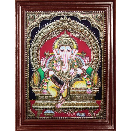 Ganesha Embossed Tanjore Painting, Traditional Ganesh Tanjore Painting