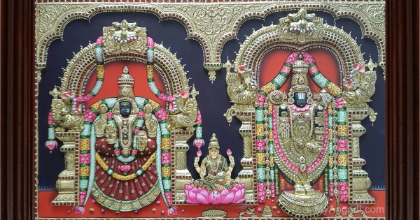 Thirupathi Balaji Padmavathi Amman Lakshmi 3D Tanjore Painting
