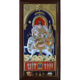 Prathosham Sivan Parvathi Double Emboss Tanjore Painting