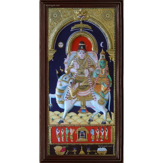 Prathosham Sivan Parvathi Double Emboss Tanjore Painting