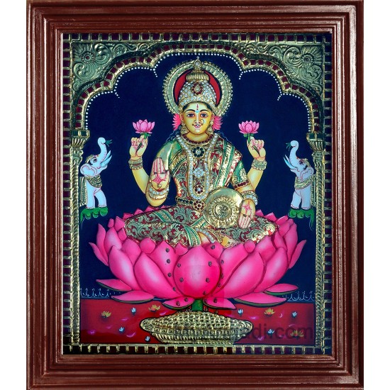 Lakshmi in Lotus Super Emboss Tanjore Painting