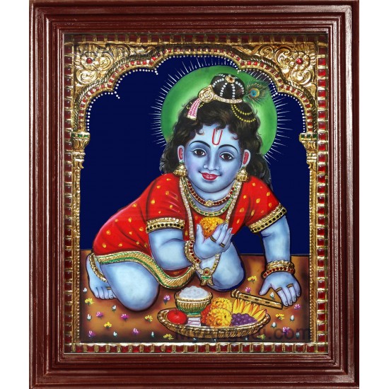 Baby Krishna Super Emboss Tanjore Painting