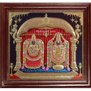 Tirpupati Venkatachalpathi Alamelu Padmavati Thayar Super Emboss 3D Tanjore Painting