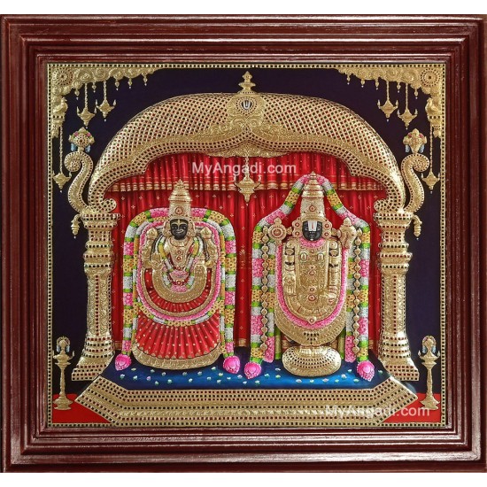 Tirpupati Venkatachalpathi Alamelu Padmavati Thayar Super Emboss 3D Tanjore Painting