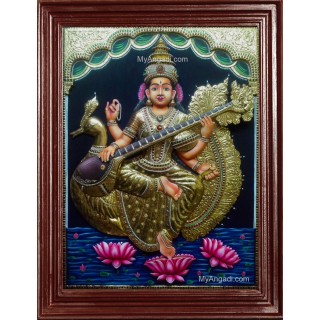 Saraswathi  3D Tanjore Painting