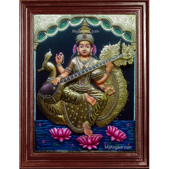 Saraswathi 3D Tanjore Painting Saraswathi 3D Tanjore Painting