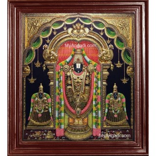 Balaji with Padmavati Thayar and Lakshmi Devi Super Emboss 3D Tanjore Painting