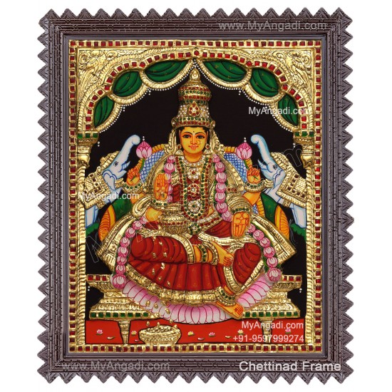 Gaja Lakshmi 3d Embossed Tanjore Painting