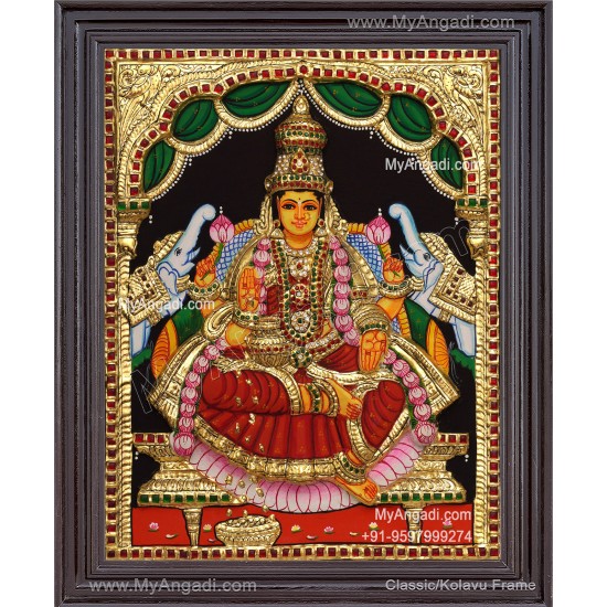 Gaja Lakshmi 3d Embossed Tanjore Painting