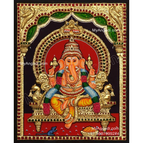 Ganesha 3d Embossed Tanjore Painting