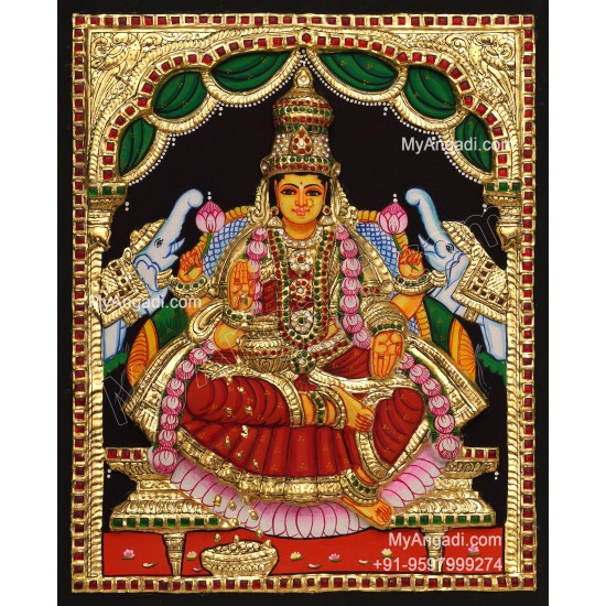 Gaja Lakshmi 3d Embossed Tanjore Painting