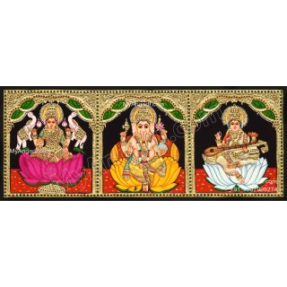 3 Panel  Lakshmi Ganesha Saraswathi Tanjore Painting