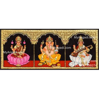 3 Panel  Lakshmi Ganesha Saraswathi Tanjore Painting