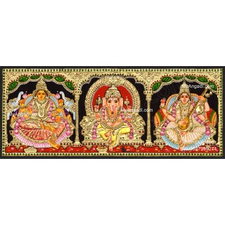 3 Panel Lakshmi Ganesha Saraswathi Tanjore Painting