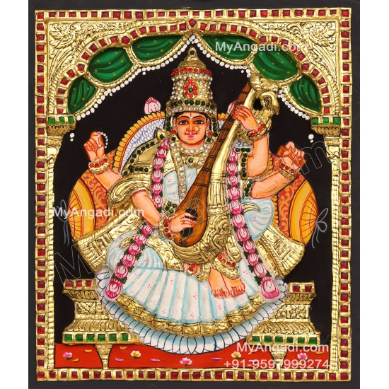 Saraswathi  3D Tanjore Painting