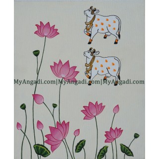 Pichwai Cow Lotus Canvas Painting 