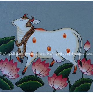 Pichwai Cow With Lotus Canvas Painting 