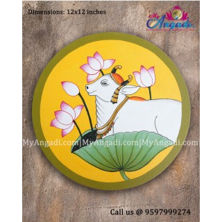 Pichwai Cow With Lotus Canvas Painting 