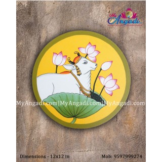 Pichwai Cow With Lotus Canvas Painting 